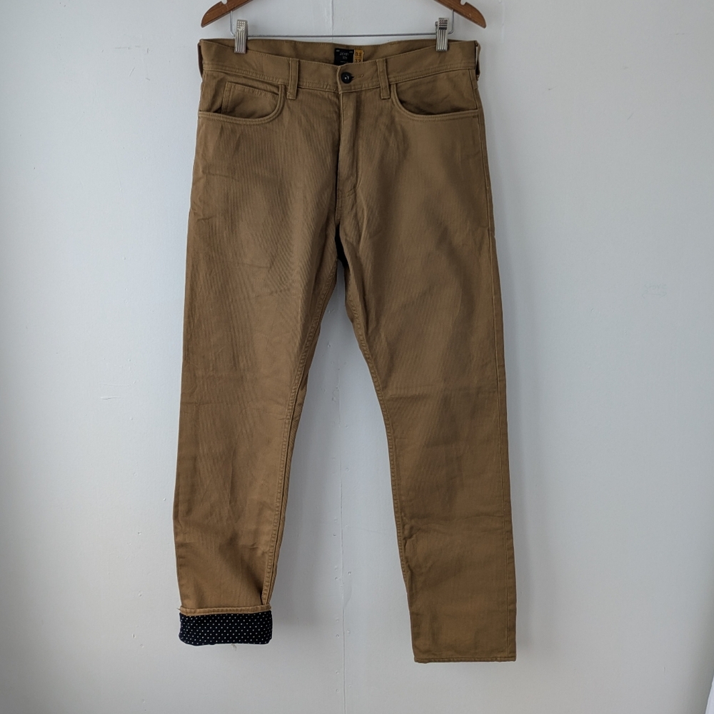 J. Crew Men's 770 Lined Pants Dark Tan Mustard Cotton Size 33' x 32'